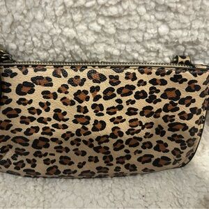 Brown and Black Leopard Print Clutch with Zipper Closure